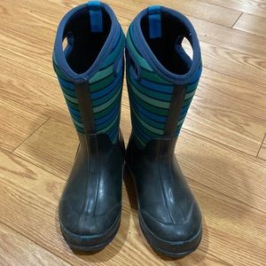 Blue and green striped BOG boots